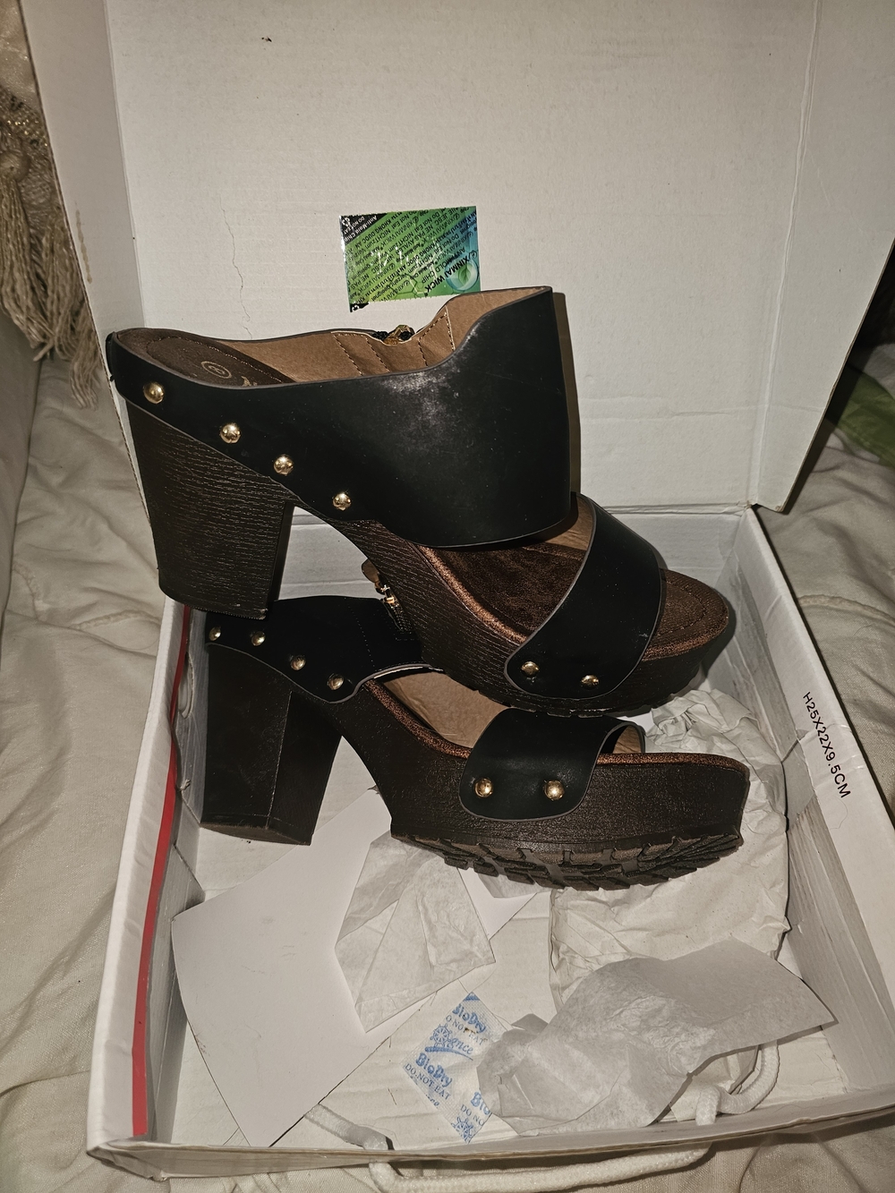 Black Studded Platform Block Heel Sandals for Women NIB Nature Breeze